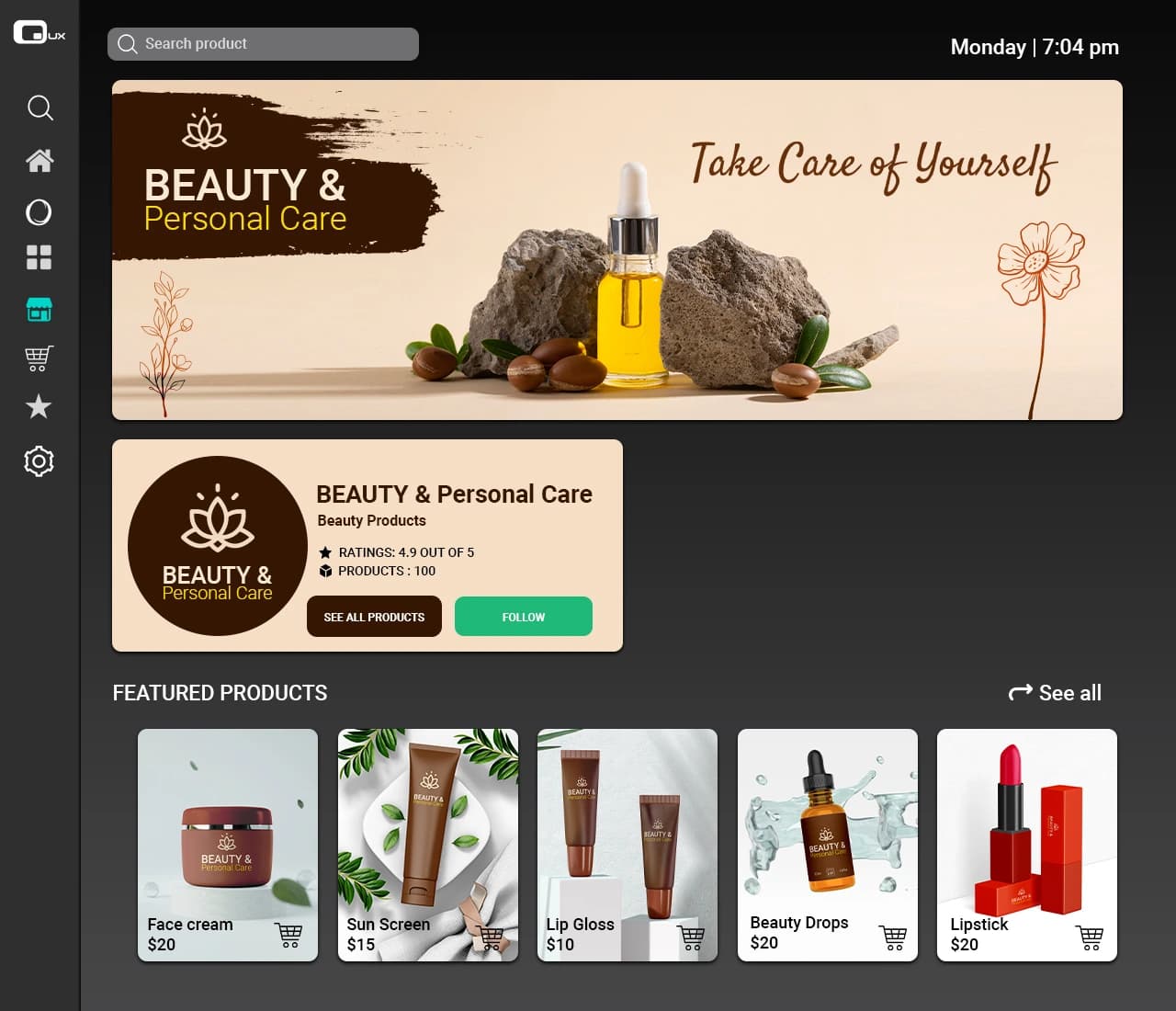 Sample QUX Store Interface